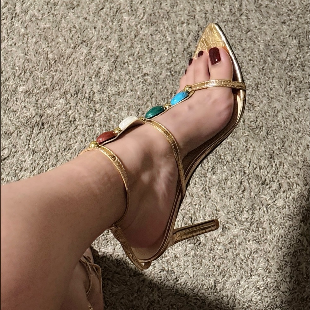 Fashion Nova Gold Gemstone Heels
